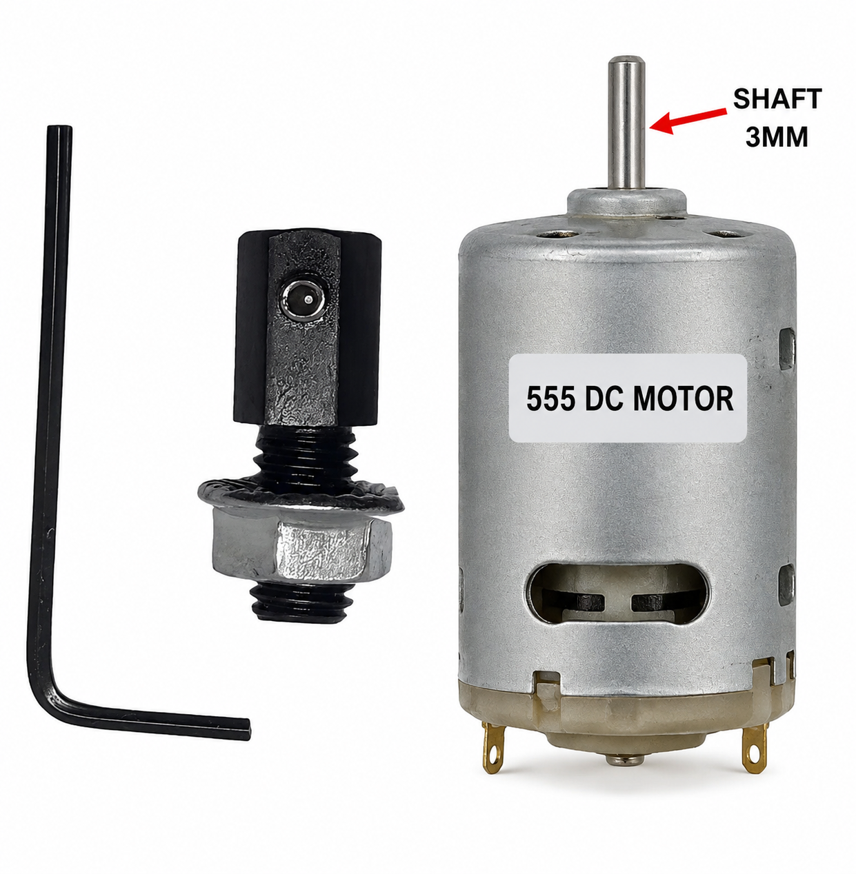 555 DC Motor Shaft Adapter 3mm for Grinding Wheel, Cutting Disc & DIY Drill Machine | Metal Shaft Coupler for 555 DC motor