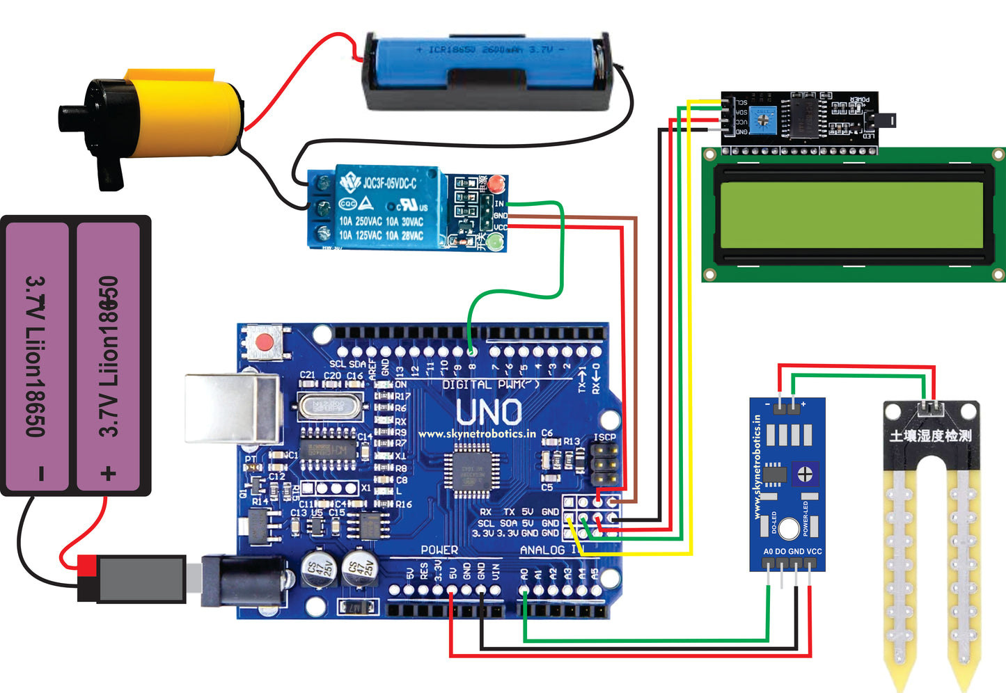 smart irrigation soil moisture sensor with LCD arduino water pump kit