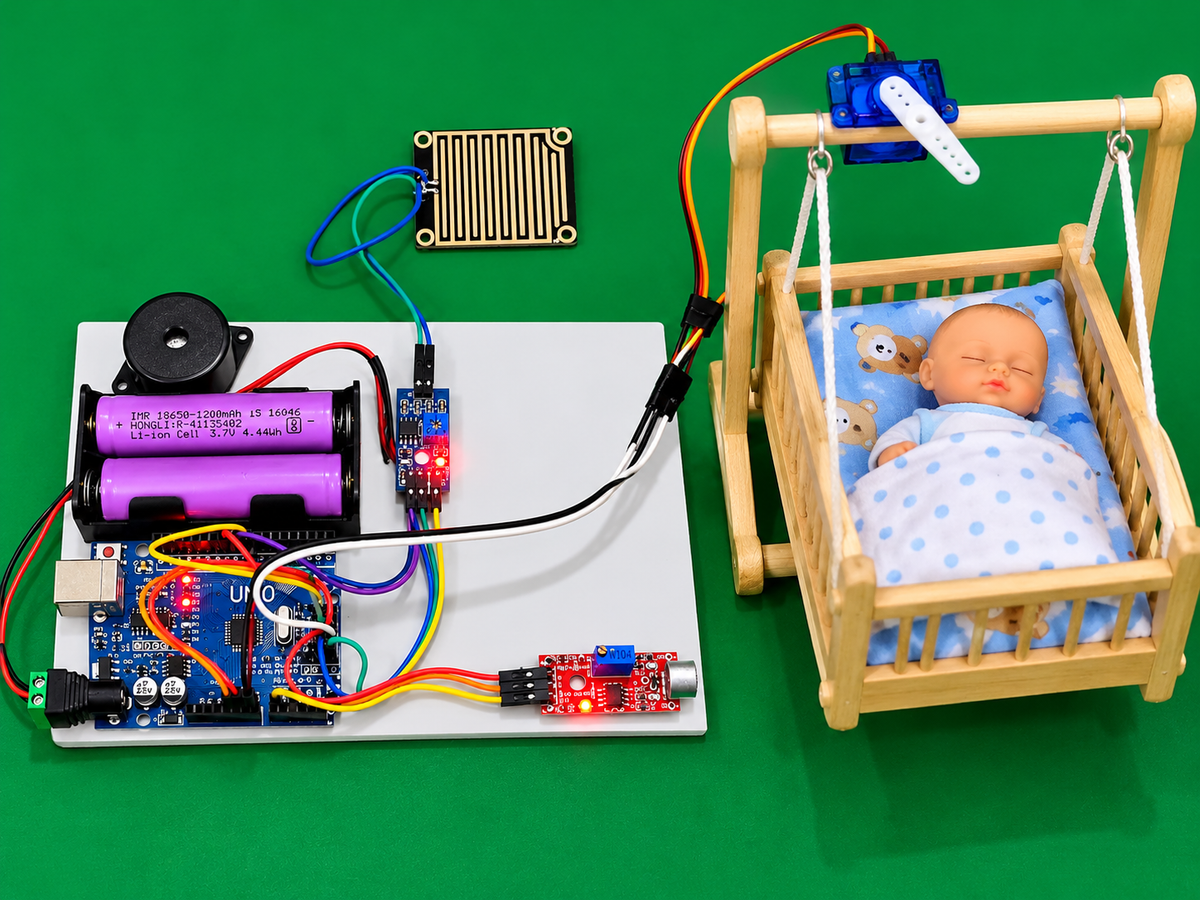 Automatic Baby Cradle Using Arduino | Baby Cry Detection & Wet Diaper Alert Project (Ready made)