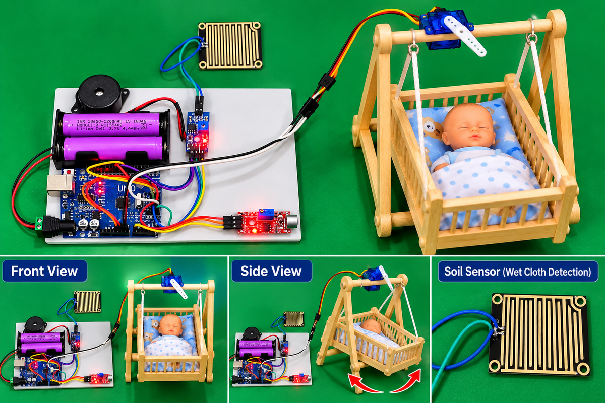 Automatic Baby Cradle Using Arduino | Baby Cry Detection & Wet Diaper Alert Project (Ready made)